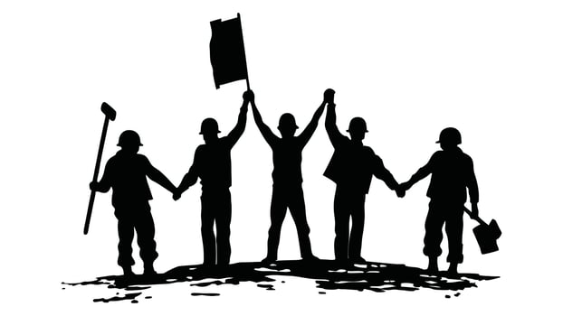 workers standing together in unity, workers silhouette, labor day, May day, May day Ai created vector
