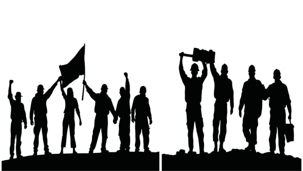 workers standing together in unity, workers silhouette, labor day, May day, Labour day vector