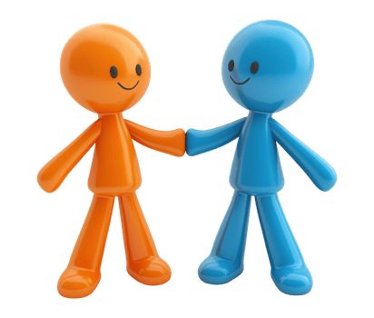 Orange and blue human figures symbolizing friendship, isolated on a transparent background png