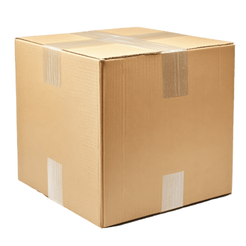 Closed cardboard box secured with packing tape. png