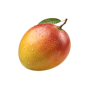 Ripe Mango with Water Droplets and Leaf on Transparent Background png
