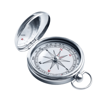 Close-up of a polished metal compass. png