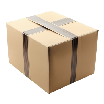 Beige cardboard box secured with gray tape. png