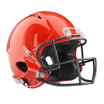 Vibrant orange football helmet with a protective facemask. png