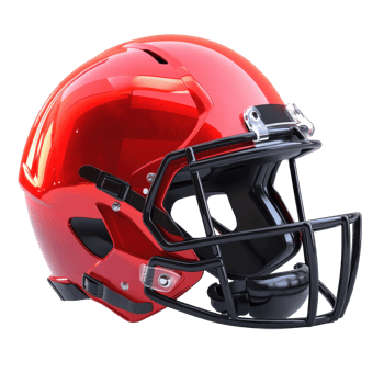 Close up view of a vibrant red football helmet. png