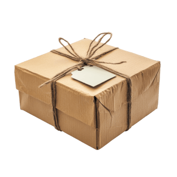 Bound package with twine and label. png