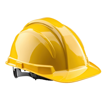 Bright yellow hard hat safety gear. png