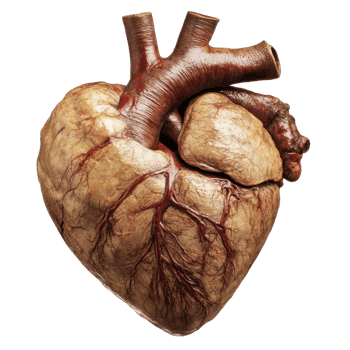 Preserved human heart, showcasing anatomical structure. png