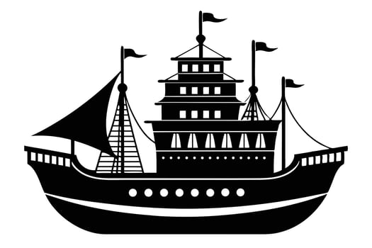 Black And White Junk Boat Illustration vector