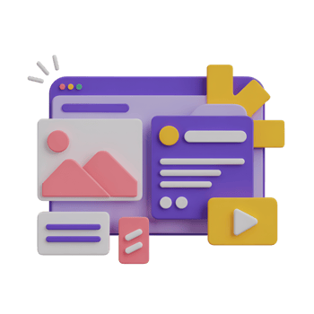 Website interface with image, text, and in 3d render style illustration png