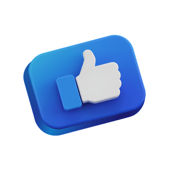 Thumbs up icon on blue square, social media like button, approval symbol, 3d render png