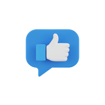 Thumbs up icon on blue speech bubble, social media approval and positive feedback symbol png
