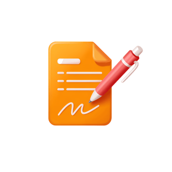 Signing document with pen on orange paper sheet agreement form contract png