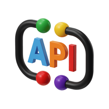 Api concept with colorful spheres and letters, 3d render illustration, transparent png