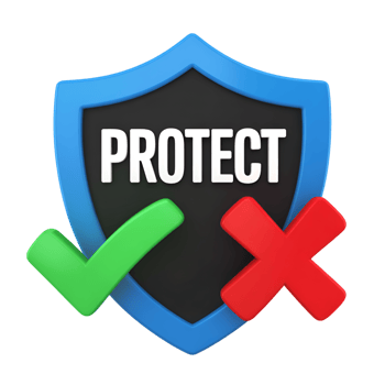 Protection shield with checkmark and cross mark on a transparent background render png