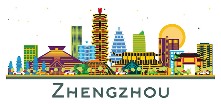 Zhengzhou China City Skyline with Color Buildings isolated on white. Business Travel and Tourism Concept with Modern Architecture. Zhengzhou Cityscape with Landmarks. vector