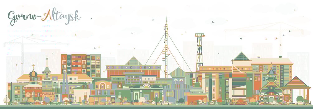 Gorno Altaysk Russia city skyline with color buildings. Gorno-Altaysk cityscape with landmarks. Travel and tourism concept with modern and historic architecture. vector