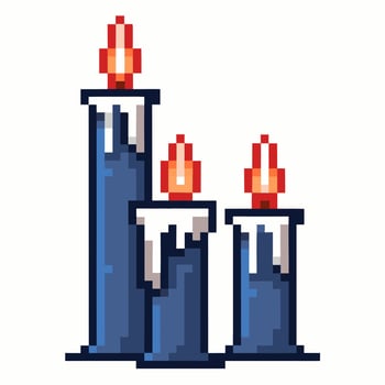 Pixel Art Candles with Melting Wax and Flames vector