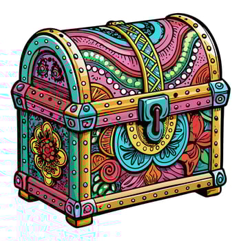 Ornate Treasure Chest Illustration with Intricate Floral Patterns vector