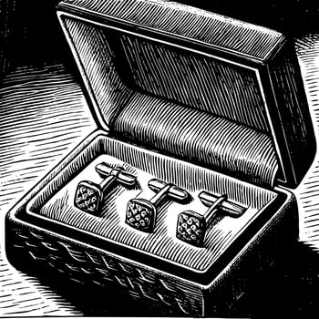 Vintage Cufflinks in Etched Box Retro Style and Classic Elegance in Black and White Illustration vector