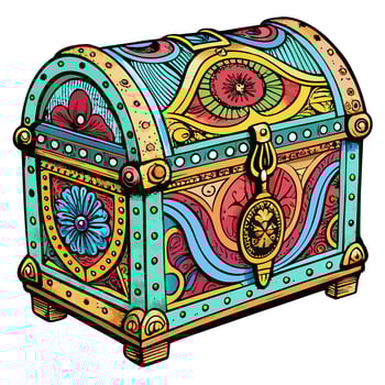 Vintage Ornate Treasure Chest Illustration with Intricate Patterns and Colors vector