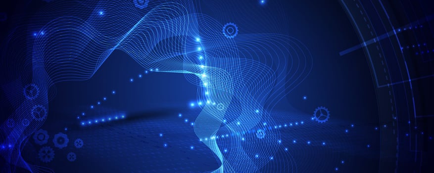 abstract blue wave technology background with lines and dots vector