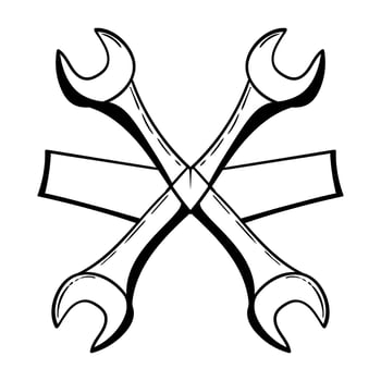 Hand Drawn Wrench . Black Vintage Tools Illustration vector