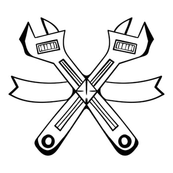 Hand Drawn adjustable wrench . Black Vintage Tools Illustration vector