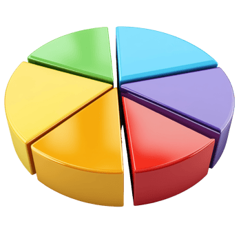 Multi-colored pie chart illustrating data distribution. png