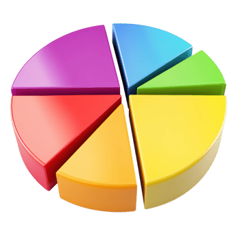 Colorful pie chart illustrating proportions of different segments. png