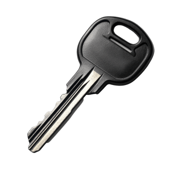 Black plastic-handled key with a metallic blade. png