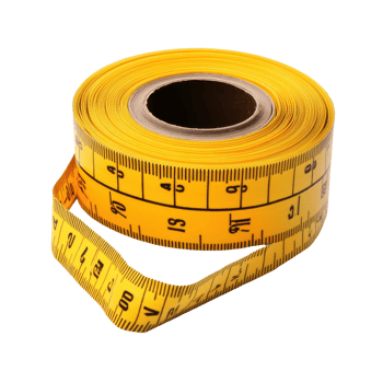 Rolled yellow measuring tape with black markings. png
