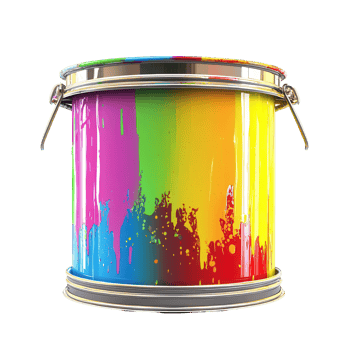 Colorful paint can with dripping rainbow hues. png