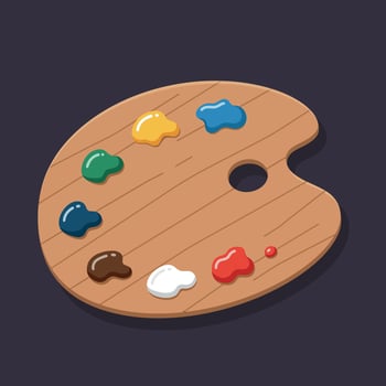 Artist paint palette with primary and secondary paint colors on wooden surface illustration vector