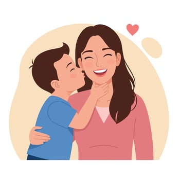 Loving son kissing mother on cheek in affectionate family moment illustration vector