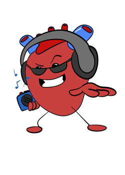 A cartoon heart with headphones and headphones png