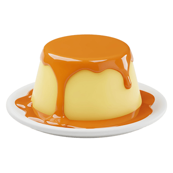 Delicious 3D Creme Caramel Pudding on a Plate png