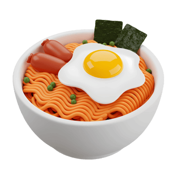 Delicious 3D Bowl of Ramen with Egg, Sausage, and Seaweed png