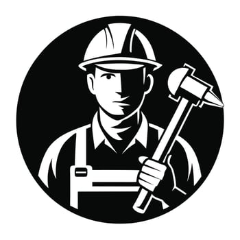 Silhouette Of Construction Worker Holding Hammer vector