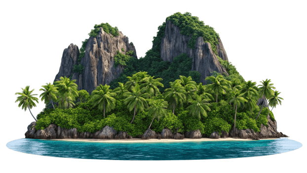 Tropical island nature with palm trees on a sandy beach meets the blue ocean under a summer sky in Thailand's coastal landscape png