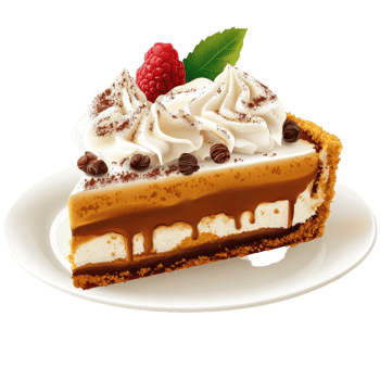 Delicious slice of coffee-flavored pie with whipped cream and raspberries. png
