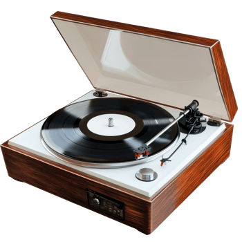 Vintage-style record player with open lid. png