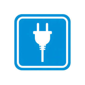 A blue and white icon of a plug png