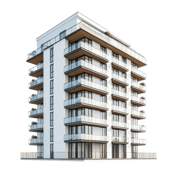 Modern multi-story apartment building facade. png