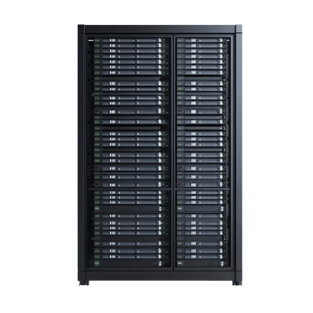 Massive server rack housing numerous storage devices. png