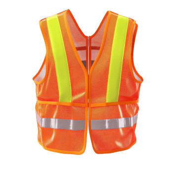 Bright orange safety vest with reflective stripes. png