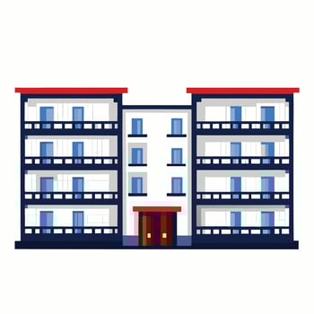Modern Apartment Building Illustration with Balconies and Red Roof Accents vector