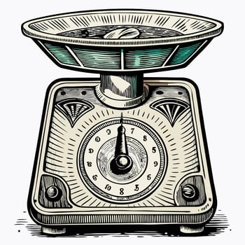 Vintage Kitchen Scale Illustration with Engraved Style and Retro Design Elements vector