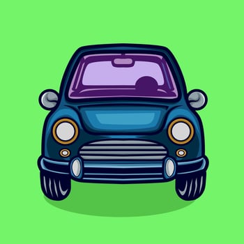 Cartoon Blue Car Front View on Green Background vector