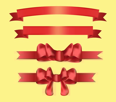 Red Ribbon and Bow Set collection vector